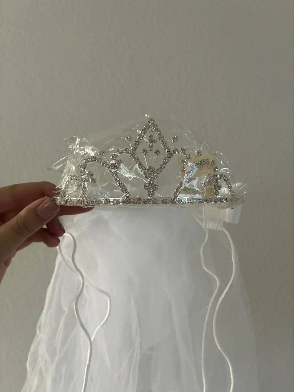 First Communion Veil Tiara Rhinestone Crown White Veil Headpiece Girls